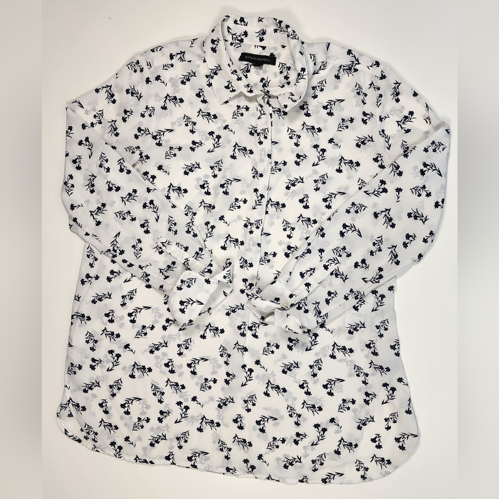 Banana Republic White Floral Riley Shirt Long Sleeve Button-Up Blouse Size M - Picture 10 of 16